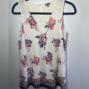 Lily Rose White Sleeveless Dress with Floral Design